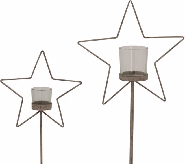 KDMK Natural Rustic Star Votive Holder with Glass and Wood Stand, Brown