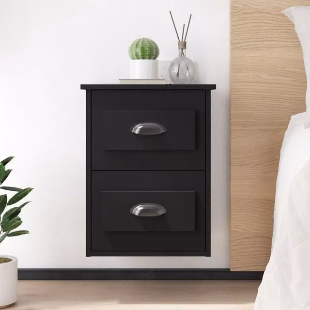 Berkfield Home Set of 2 Wall-mounted Bedside Cabinets in Black, W: 41.5 cm, D: 36 cm, H: 53 cm – 1