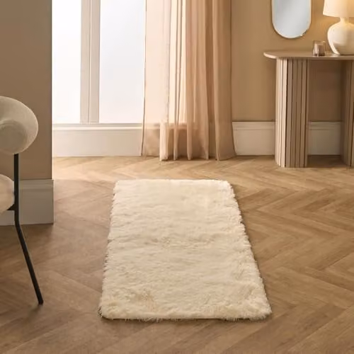 OHS Soft Fluffy Faux Fur Runner Rug in Beige, W/D: 60 x 150 cm – 1