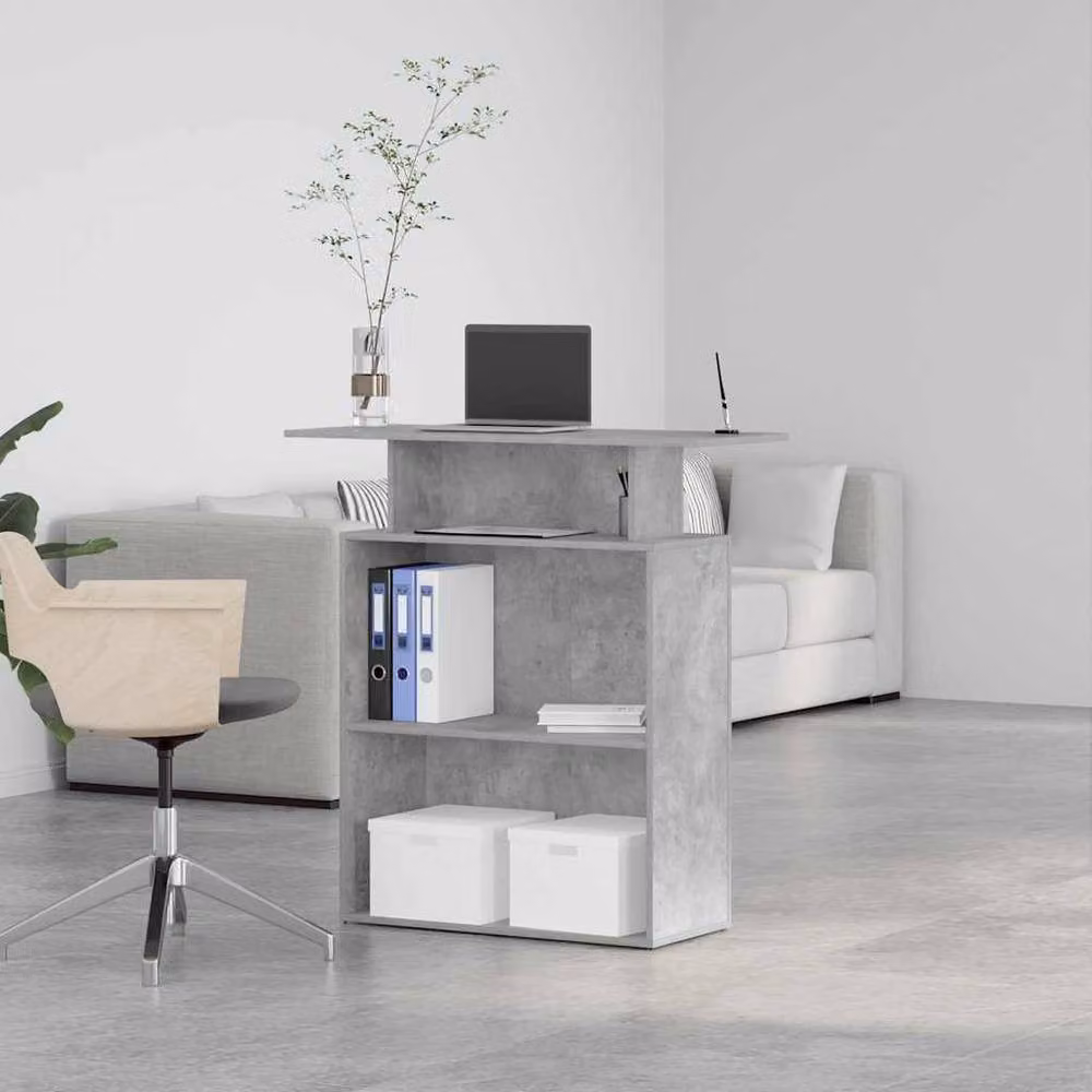 Berkfield Home Reception Desk in Concrete Grey, W/D/H: 100 x 40 x 104 cm – 2