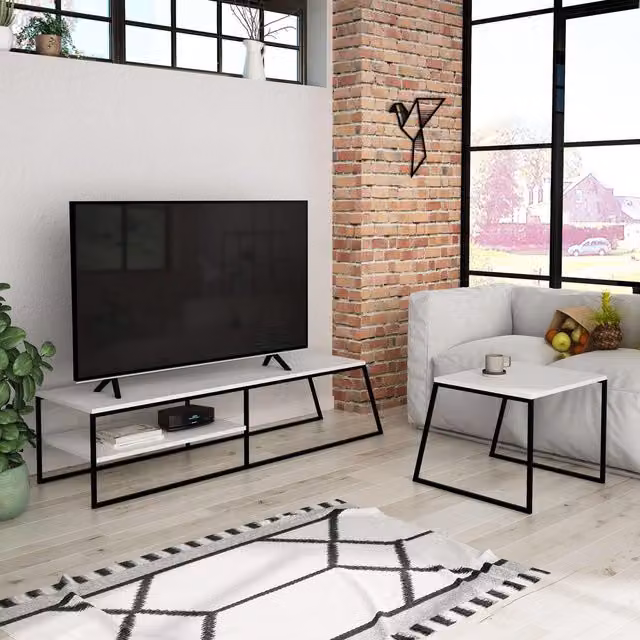 FWStyle Modular TV Unit and Sofa Table Set in White and Black