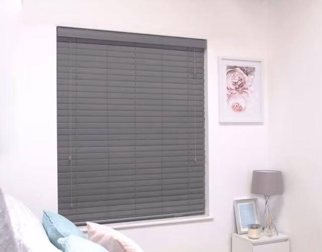 Caecus Real Wood Venetian Blinds with 50mm Slats in Grey, Width: 160 cm