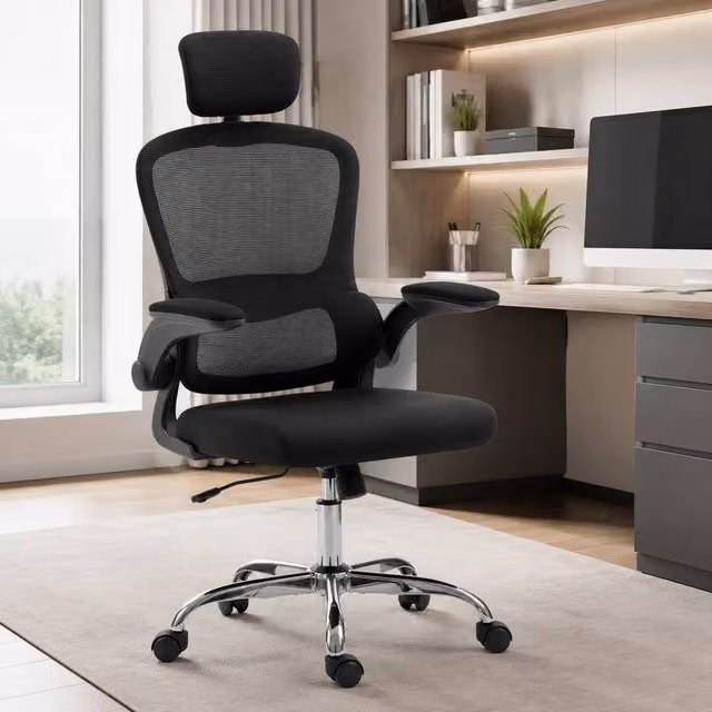STILVORA Modern Black Fabric Task Chair with Headrest for Home Office – 1