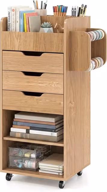 Costway Modern Brown Wood Rolling Storage Cart