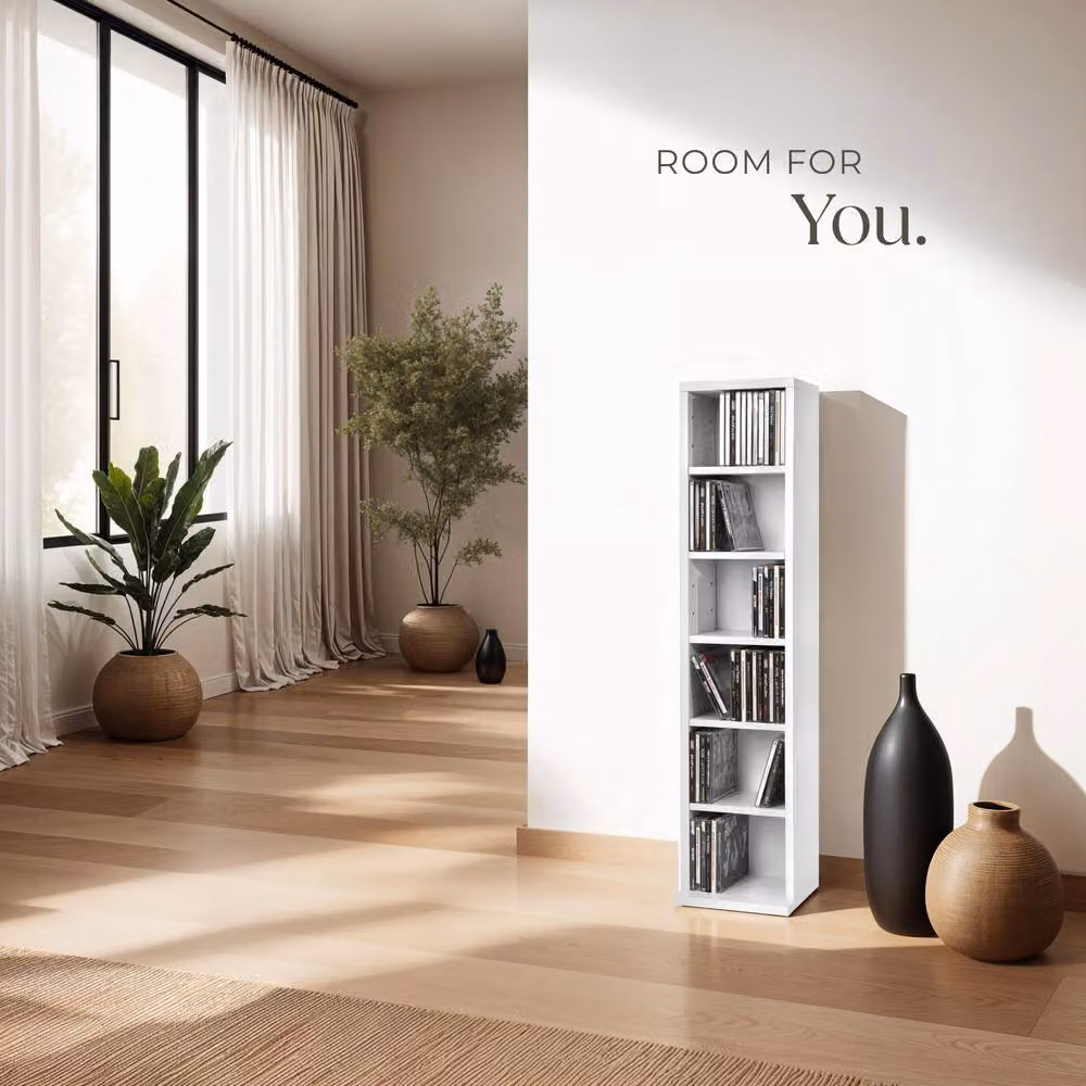 tectake Juliane Shelving Unit in White with Adjustable Shelves and Media Compartments – 3