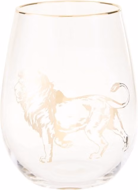 Orsina Gold Lion Curved Glass Tumbler, Transparent