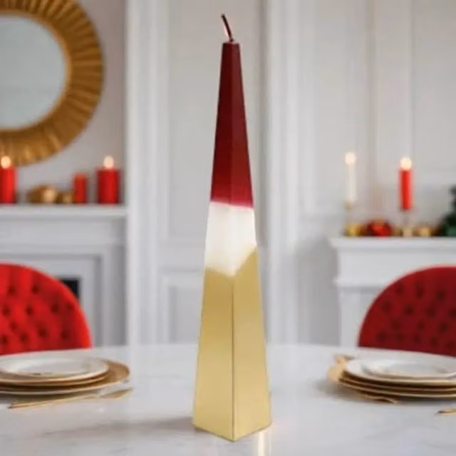 Marco Paul Christmas Pyramid Candle Dip Dyed in Red, Gold and White