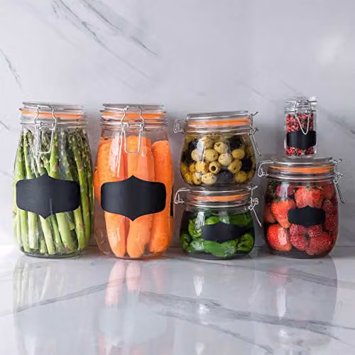 Argon Tableware Set of 6 Transparent Glass Storage Jars with Airtight Clip Lids, 2L – 3