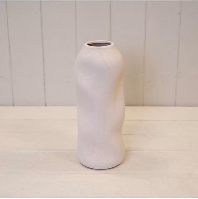 KDMD White Tall Sculptured Textured Ceramic Vase