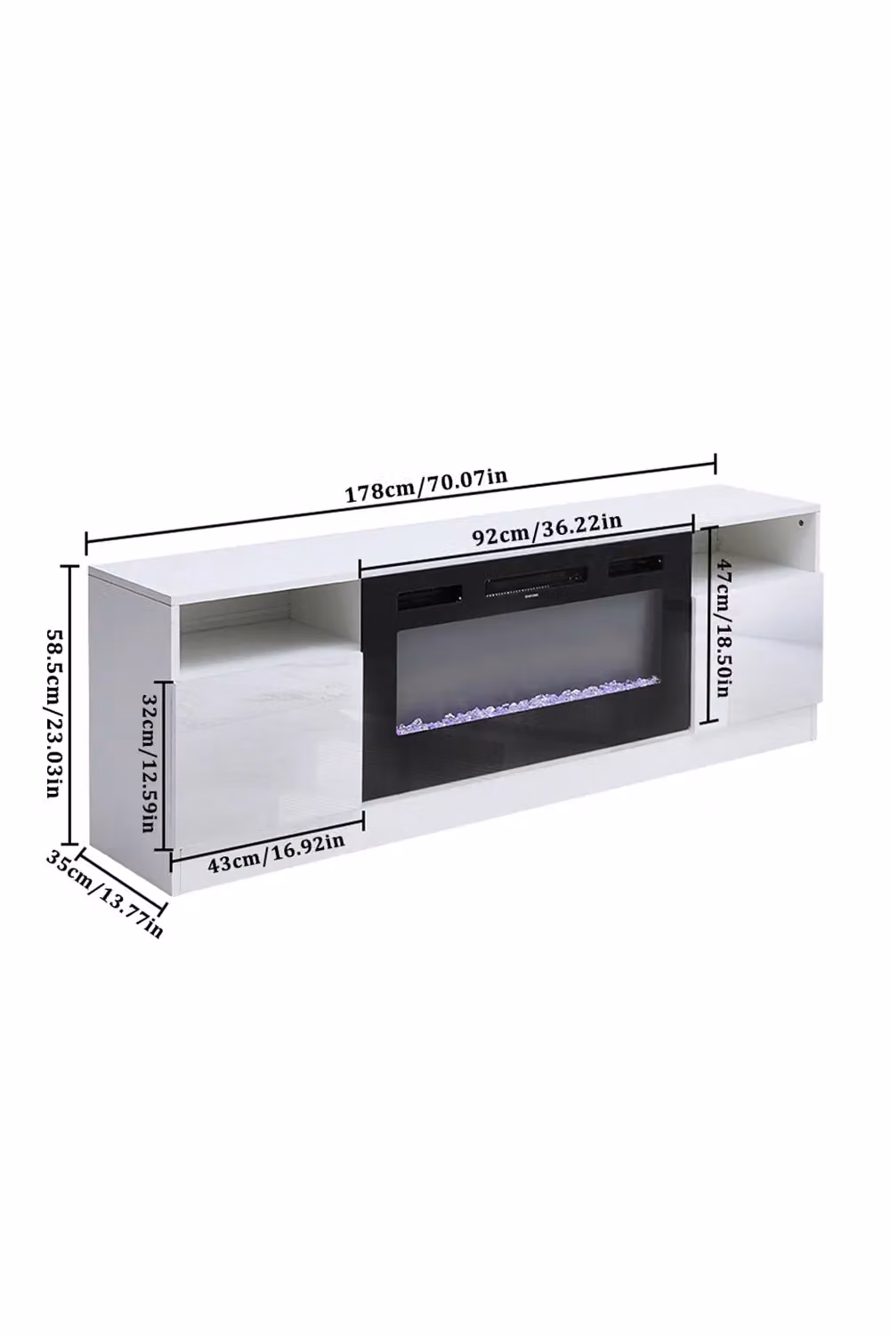 Living and Home Modern Recessed Electric Fireplace TV Stand with Remote Control in White – 2