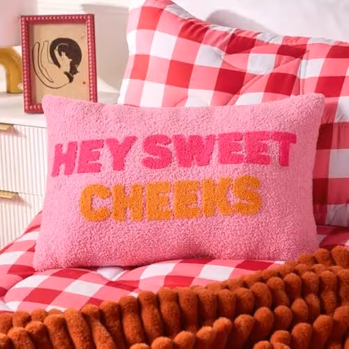 OHS Hey Sweet Cheeks Slogan Decorative Scatter Cushion in Pink and Orange, W/H: 50 x 30 cm – 3