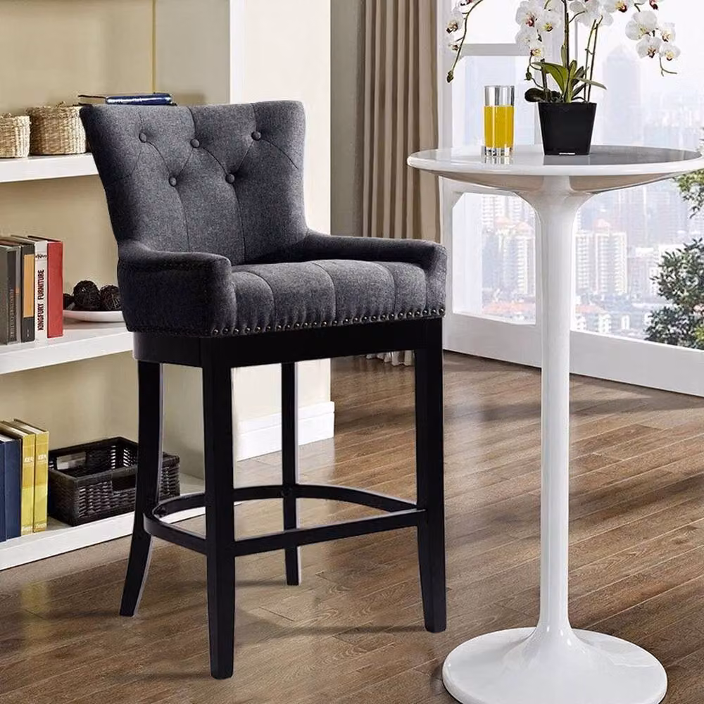 KORVIXA Modern Breakfast Bar Stool with Grey Linen Padded Seat – 4