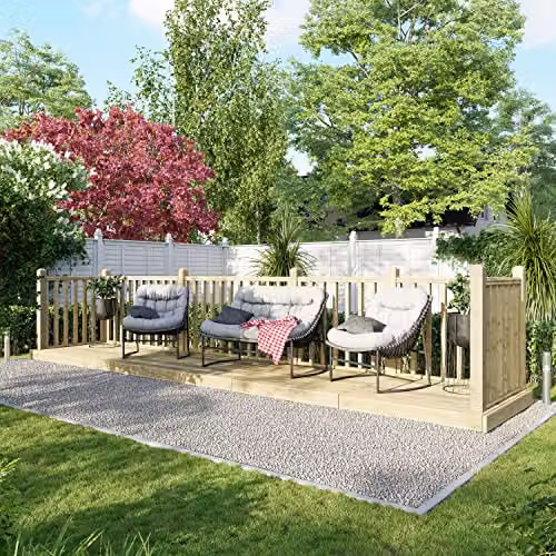 Powersheds Premium Wooden Decking Kit in Brown with Hand Rails on Three Sides