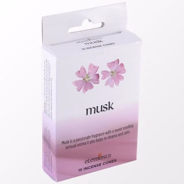 Elements Musk Incense Cones, Set of 12 Packets, Pink