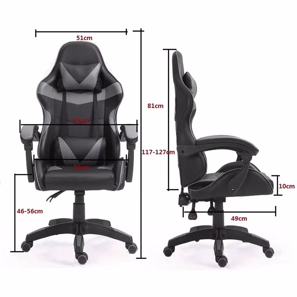 Nordara Grey Faux Leather Swivel Gaming Chair with Headrest and Armrests for Home Office and Sports Desk – 2