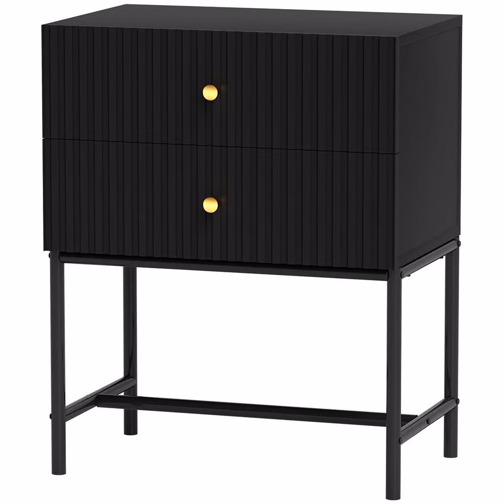 STILVORA Modern Bedside Table with 2 Drawers and Metal Legs in Black and Gold – 4