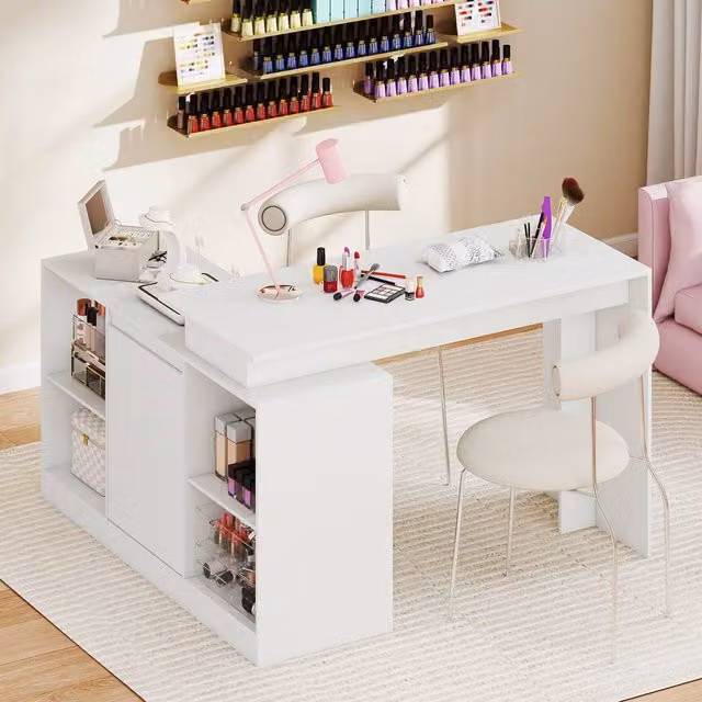 Costway L-shaped Wooden Computer Desk, Reversible Corner Writing Desk in White