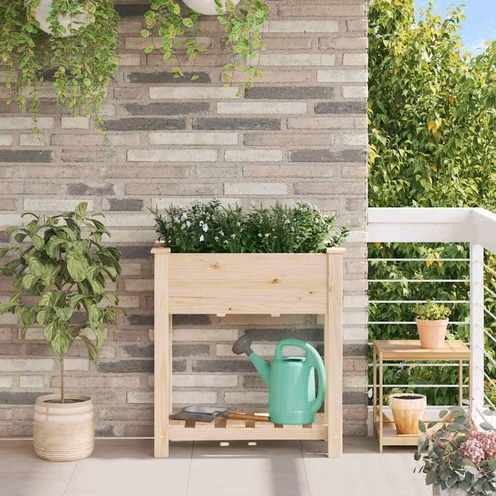 Berkfield Home Rustic Solid Wood Fir Garden Planter with Shelf in Beige, W/D/H: 71 x 37 x 76.5 cm – 2