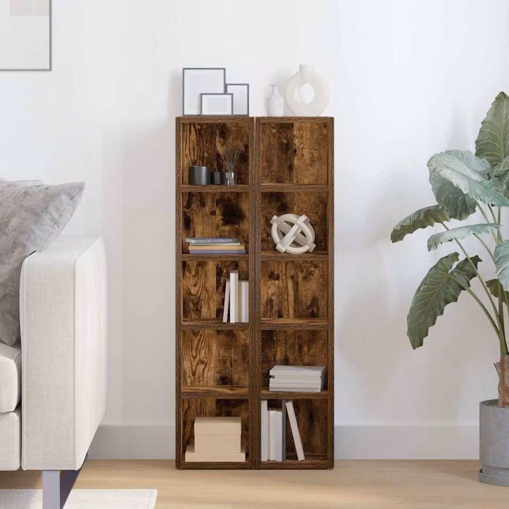 Berkfield Home Set of 2 Smoked Oak CD Cabinets in Brown, W/D/H: 21 x 16 x 93.5 cm – 3