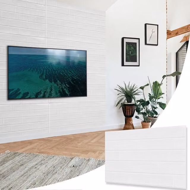 NOVECRAFTO White Wood Look 3D PVC Wall Panels, W: 96 cm, H: 48 cm, Pack of 8