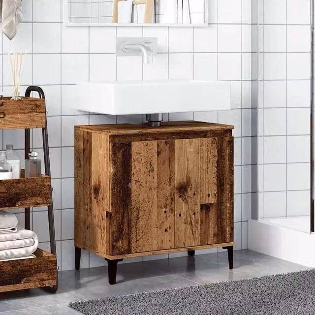 Berkfield Home Freestanding Sink Cabinet in Brown Old Wood, W/D/H: 58 x 33 x 60 cm
