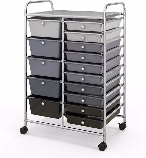 Havendro 15 Drawer Rolling Storage Trolley Organizer in Grey – 1