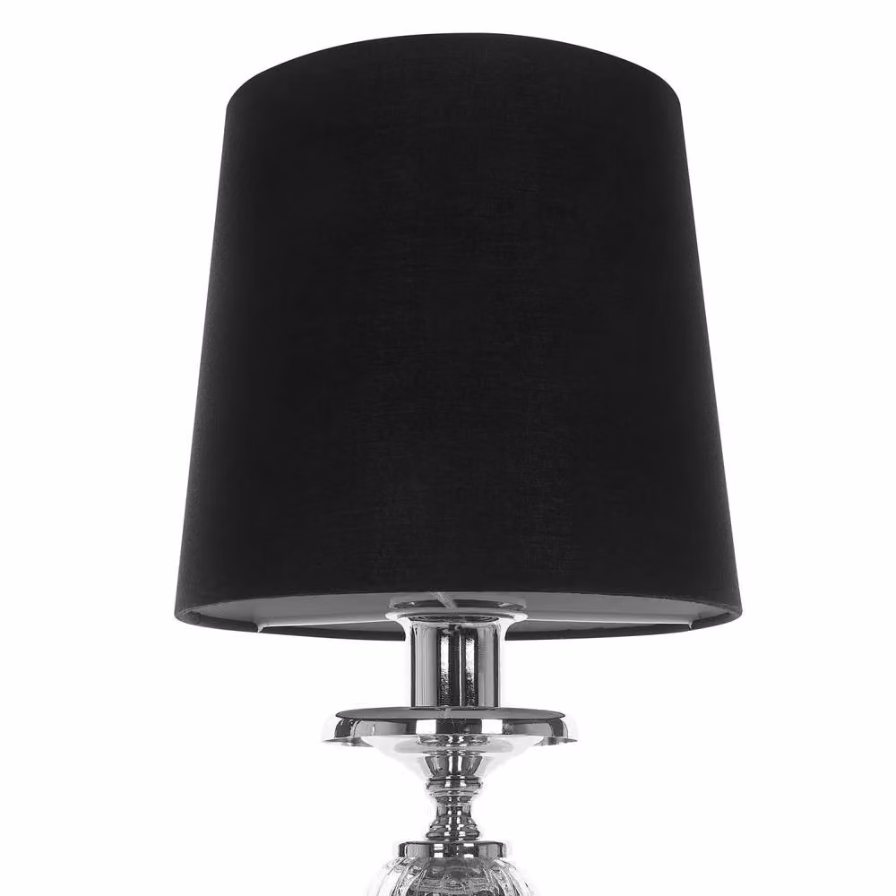 Wyld and Coco Table Lamp with Silver Carved Metal Base, Black Empire Shade and Glass Accents – 3