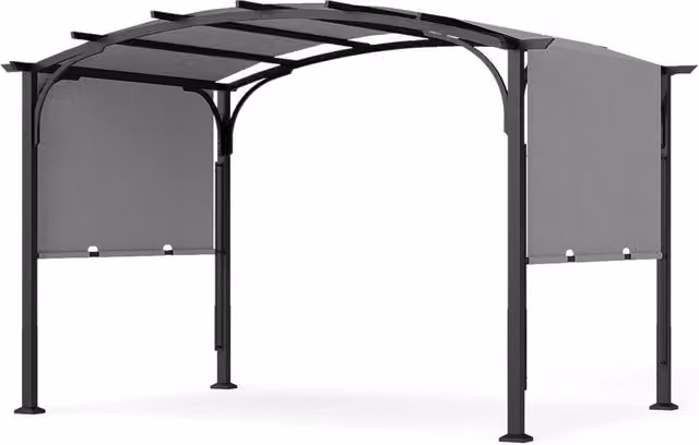 Gymax Retractable Arched Garden Pergola with Grey Canopy