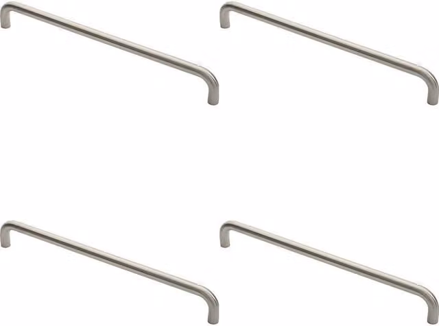 Loops Set of 4 Round D Bar Pull Handles in Brushed Satin Stainless Steel, Silver, Fixing Centres: 450 mm, H x W x D: 469 x 19 x 46.9 mm
