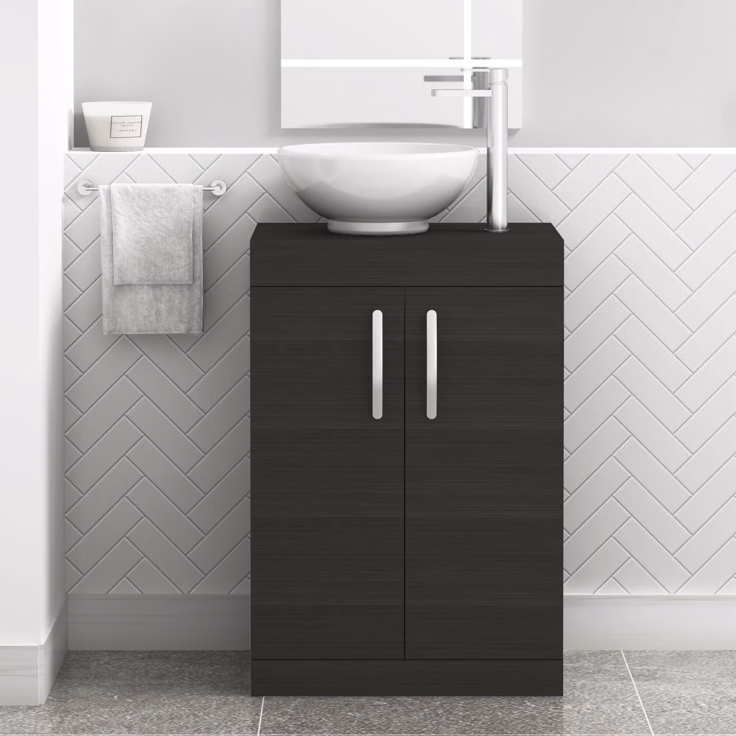 Royal Bathrooms Hale Black Floor Standing 2 Door Vanity Unit with Countertop Basin and Soft Close Hinged Doors