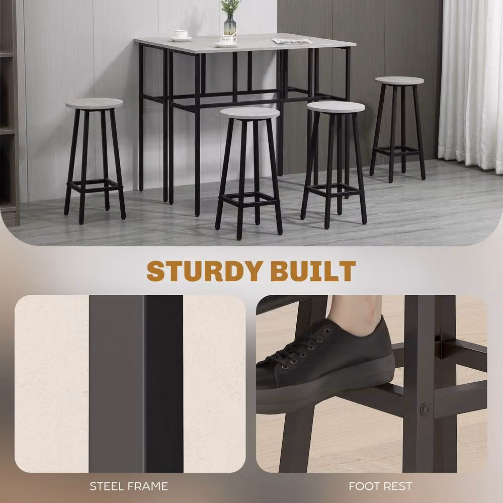 STILVORA Modern Bar Table and Chairs Set with Grey MDF Laminate and Black Steel Frame – 7