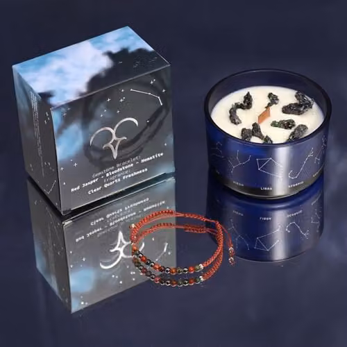 Serenityy Zodiac Crystal Candle with Gemstone Bracelet - Aries, Blue – 3