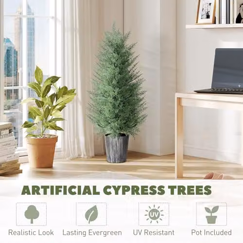 HOMCOM Set of 2 Green UV Resistant Artificial Cypress Trees, Height: 90 cm – 3