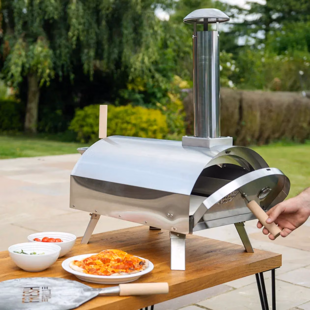 Monstershop Fresh Grills Premium Portable Outdoor Pizza Oven in Silver with Stainless Steel Construction and Built-in Thermometer – 3