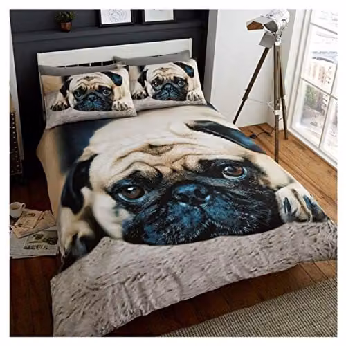 Gaveno Cavailia Wildlife 3D Sweet Pug Bed Set with Duvet Cover and Pillowcase, Multicolour, W: 180 cm, H: 200 cm