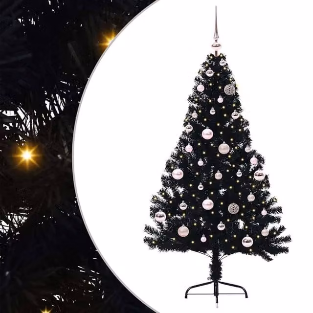 Berkfield Home Artificial Pre-lit Christmas Tree, Black, Height: 150 cm – 1