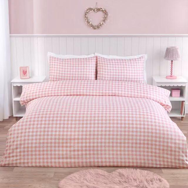 My Home Maisie Pink Checked Breathable Duvet Cover Set, 90 x 200 cm