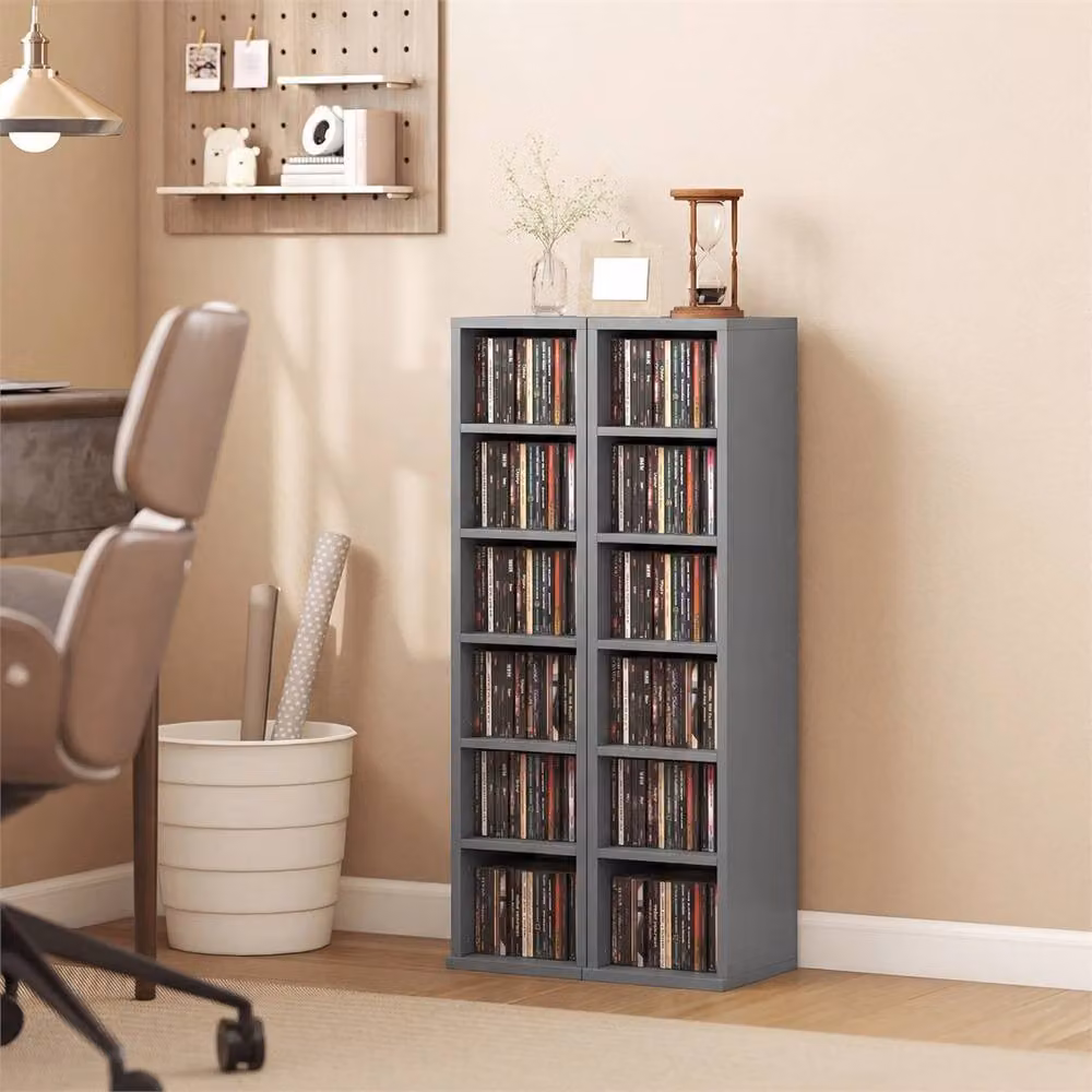 Nordara Set of 2 Grey Wall Mounted CD DVD Media Storage Units with Adjustable Shelves, W: 100 cm, D: 15 cm – 3