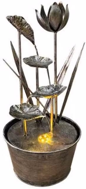 Tranquillity Water Features Small Floral Modern Metal Solar Tabletop Fountain, Grey