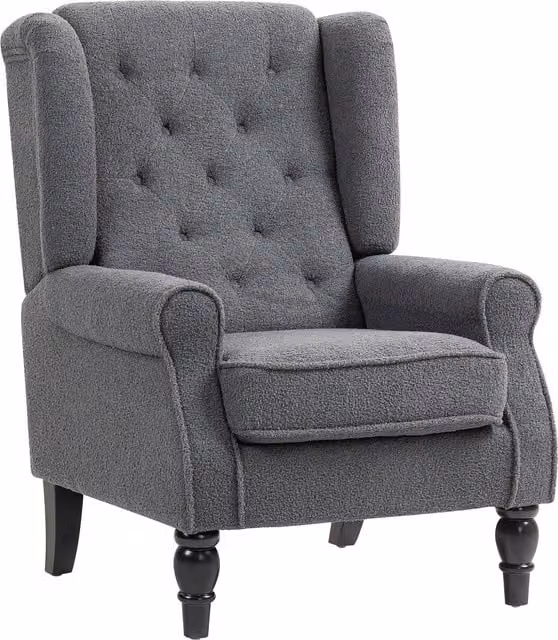 HOMCOM Retro Fabric Accent Armchair with Solid Wood Frame in Grey – 1