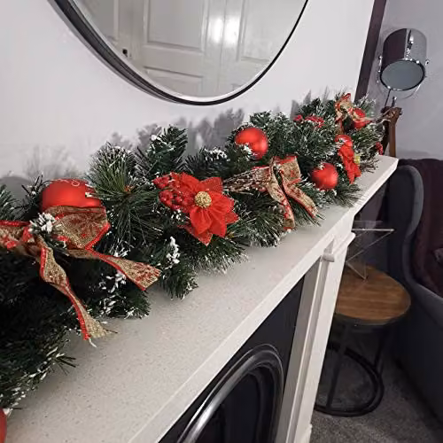 Premier 180cm Red Dressed Christmas Garland with Bows and Baubles – 5