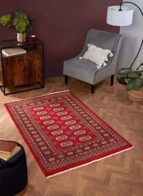 Prestige Rug Collection Red Oriental Hand-Knotted Wool Bokhara Rug, W: 90 cm, L: 150 cm