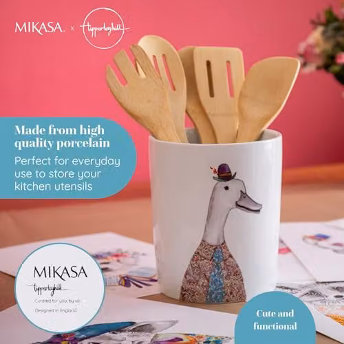 Mikasa Tipperleyhill Decorative Ceramic Utensil Pot, White and Multicolour, W: 14 cm, D: 17 cm, H: 14 cm – 3