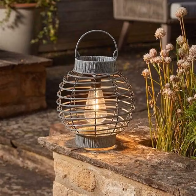 Garden Mile Solar Grey Rattan LED Garden Lantern with Dusk Sensor and Warm White Light