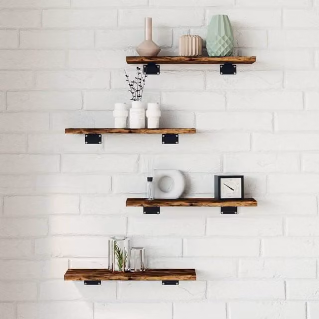 Berkfield Home Set of 4 Wall Mounted Shelves in Smoked Oak Brown, W: 40 cm, D: 10 cm, H: 1.5 cm – 1