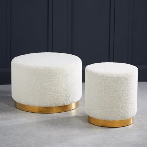 LPD Home Lara Ted Large Pouffe Footstool in White Shearling Fabric with Gold Effect Frame, W/D/H: 60 x 40 x 60 cm – 2