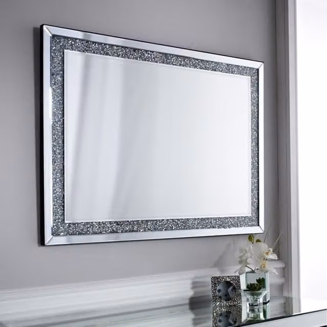 DEENZ Large Crushed Jewel Abstract Wall Mirror in Silver, W: 90 cm, H: 60 cm