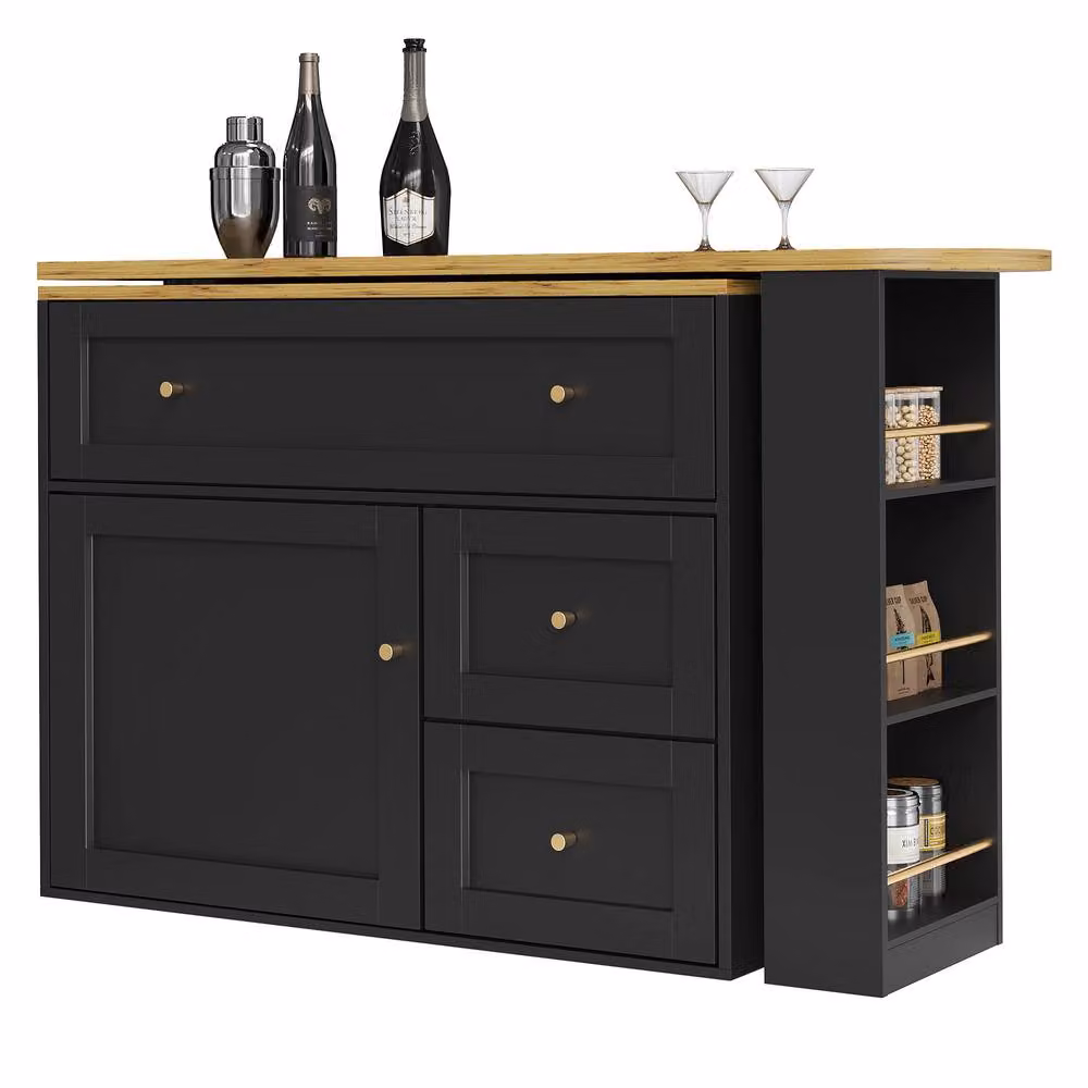 BTM Extendable Bar Table with Storage and Snack Shelf in Black, W/D/H: 105.0 x 39.0 x 138.0 cm – 4