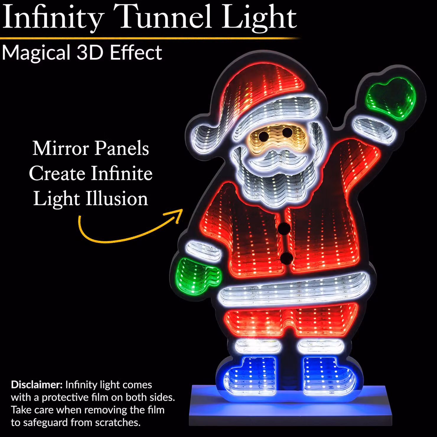 Christow Santa LED Christmas Infinity Light with Wooden Base, Multicolour, Height: 40 cm – 2
