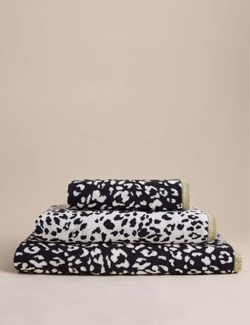 M&S Fluffy Pure Cotton Leopard Print Towel in Charcoal Grey